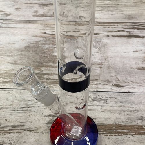 Glass Bong Zylindrisch 30cm. Schliff-18,8 +Eis Farbiger Fuß 2662